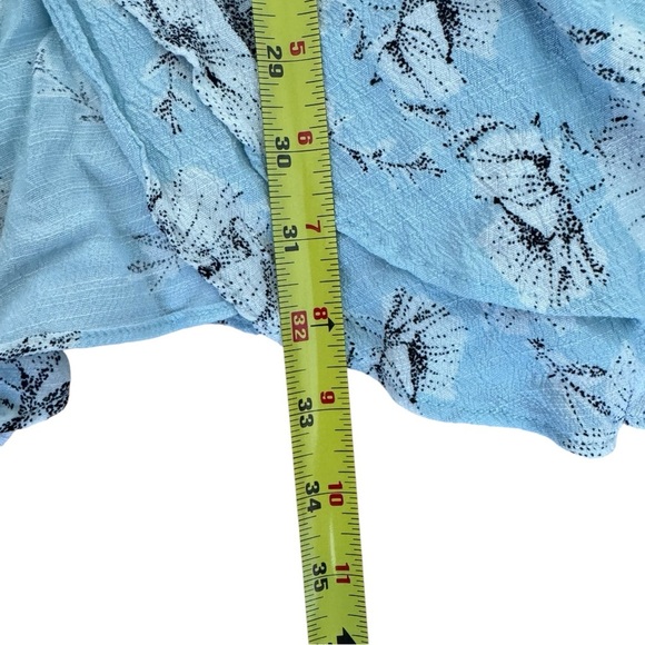 Free People French Quarter Mini Wrap Dress Mint Baby Blue Floral Ruffle L - Picture 6 of 9